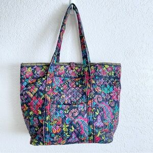 Stephanie Dawn Multicolor Paisley Floral Purple Teal Black Quilted Tote Bag Zip